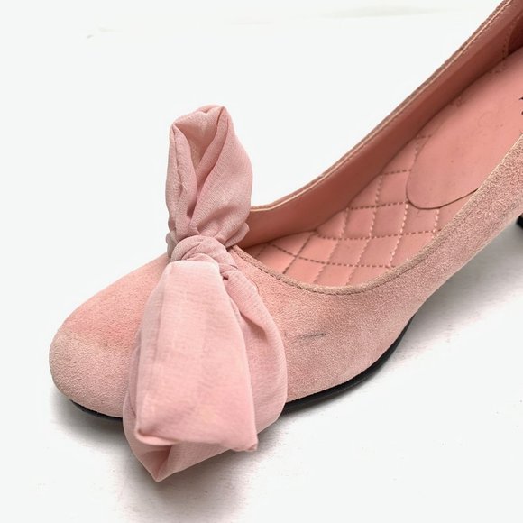 CAMI Genuine Suede Leather Pink Chunky High Heels Pumps Block Bow Round Toe sz 6 - Picture 7 of 16